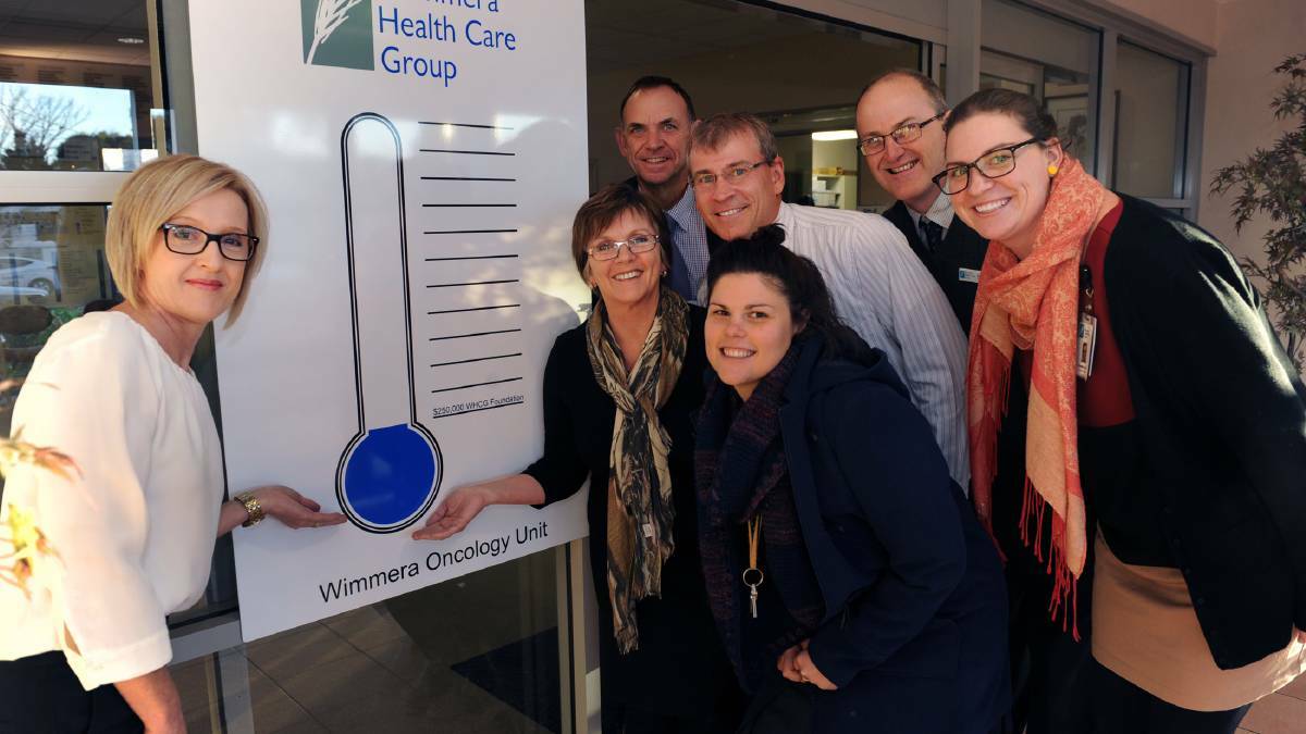 Wimmera Cancer Centre fundraising sub-committee members Jenny Clayton, Denise Leembruggen, Chris Smith, Richard Goudie, Rachael Littore, Don McRae and Amelia Crafter launch their campaign in 2015. Picture: PAUL CARRACHER