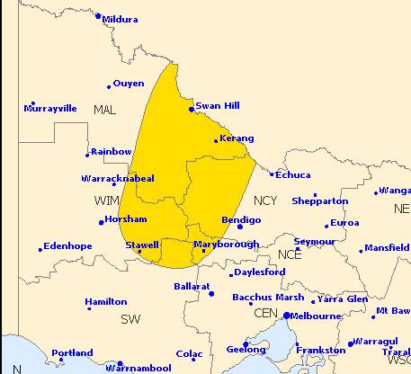 The affected area for a severe weather warning.