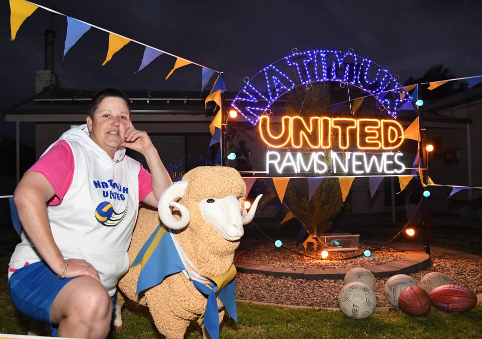Lifelong Natimuk United fan Debbie Keyte has shown her support with a light display in her front yard. Picture: RICHARD CRABTREE
