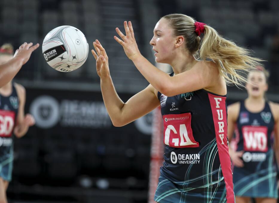 CATCH: Sacha McDonald in action with the Vic Fury. Picture: GRANT TREEBY/NETBALL VICTORIA