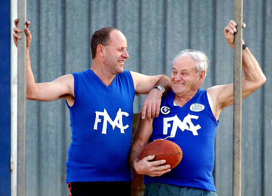 FROM THE ARCHIVES: Colin and Ken 'Dasher' Milgate together in 2008. Col played in Minyip's 1984 premiership and Ken played in the 1954 premiership