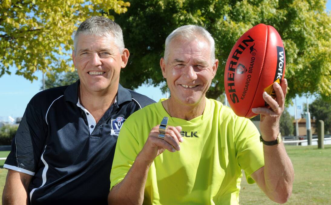 Bruce Petering and AFL Wimmera Mallee Umpires manager Howard Schier.