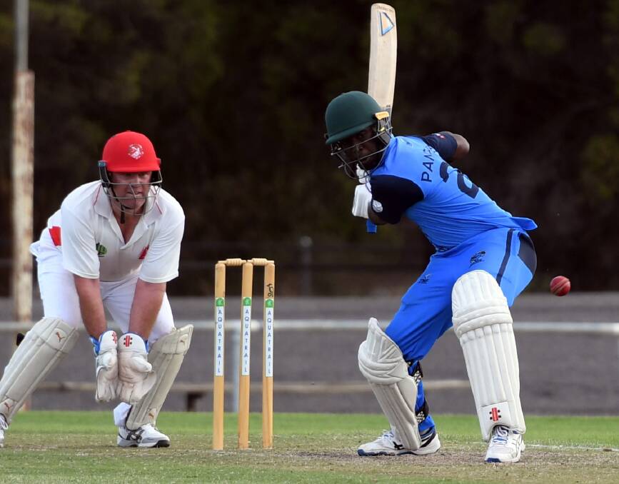 Mark Mbofana tees off against Homers in the Twenty20 grand final. Picture: MATT CURRILL