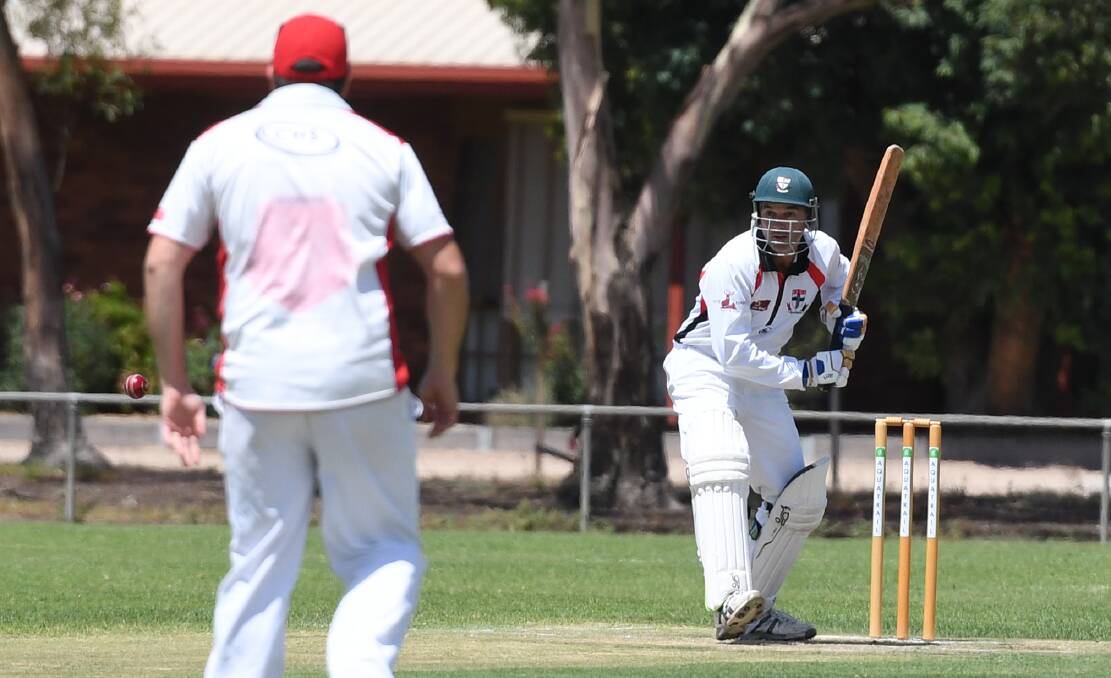 Gary Davidson gets on the front foot. Davidson notched his first century of the season at the weekend. Pictures: SAMANTHA CAMARRI