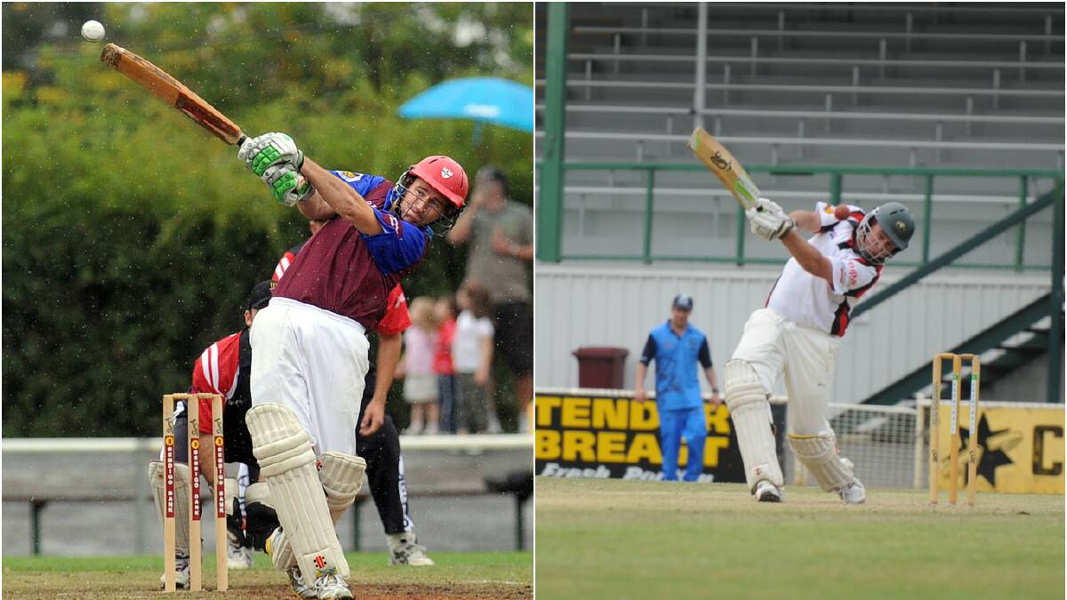 THEN AND NOW: Tim Bell smacks a four in ACA Masters Cricket in 2010 (left) and one of his rare misses on Saturday as the ball flies past his helmet (right). 