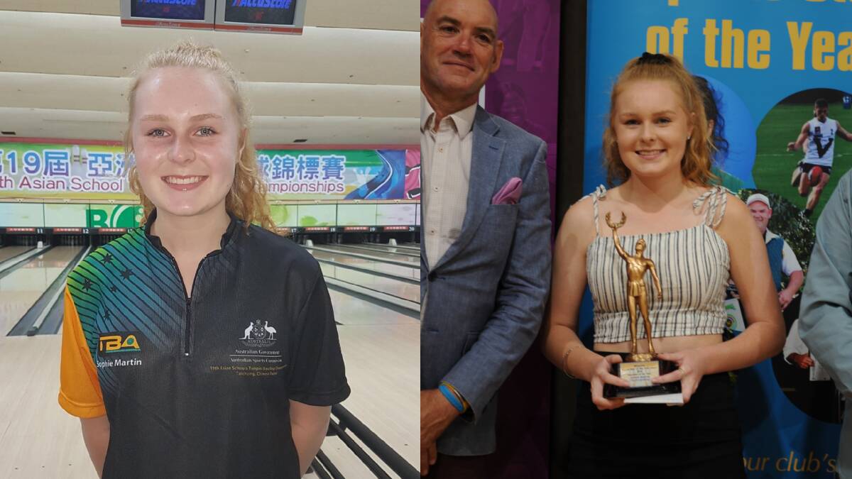 Sophie Martin in her Australian gear, and winning the Wimmera Regional Sports Assembly's Sports Star of the Year 2018.