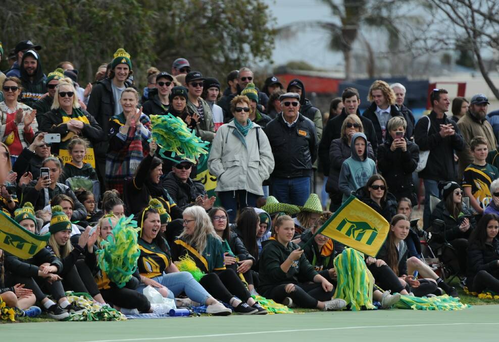 A sea of Dimboola fans supporting at the Wimmera league's 17-and-under netball grand final. Picture: RICHARD CRABTREE