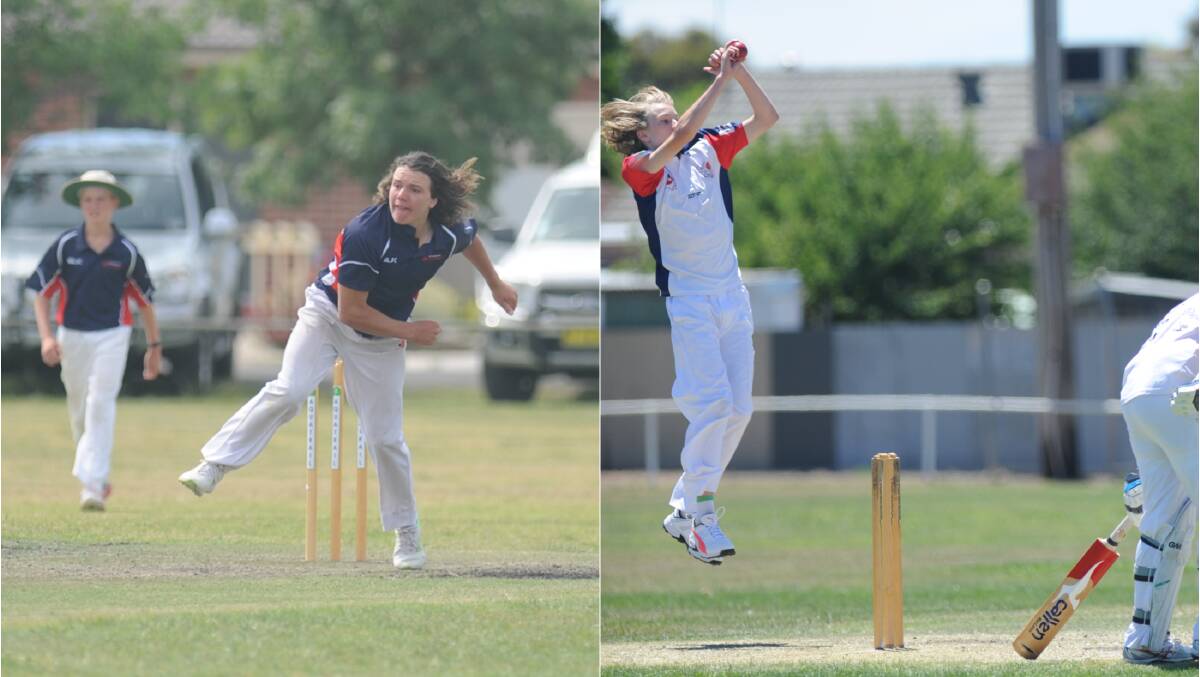 Left; Connor Weidemann and Jett Hopper playing for the Western Waves, right; Blake Turner bowls at Country Week in 2018
