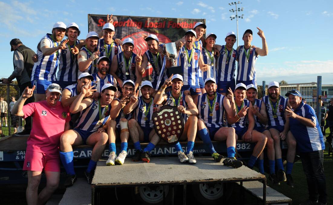 Harrow-Balmoral celebrate the 2019 Horsham District league premiership. Kaniva-Leeor United said they were excited to test themselves against the Southern Roos.