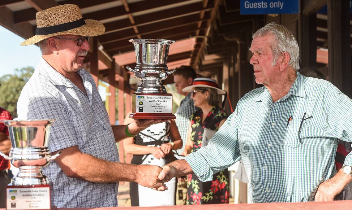 Revils owner Kingsley Peach is awarded the Warracknabeal Cup. Picture: RACING PHOTOS