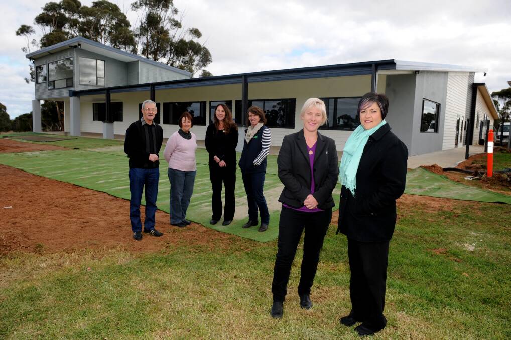Harvey Champness, Erica Manh, Sharon Munn and Kim Hawker, with Angela Veitch and Kylie King in 2017, ready for the opening of the new Kaniva Community Hub. Picture: SAMANTHA CAMARRI