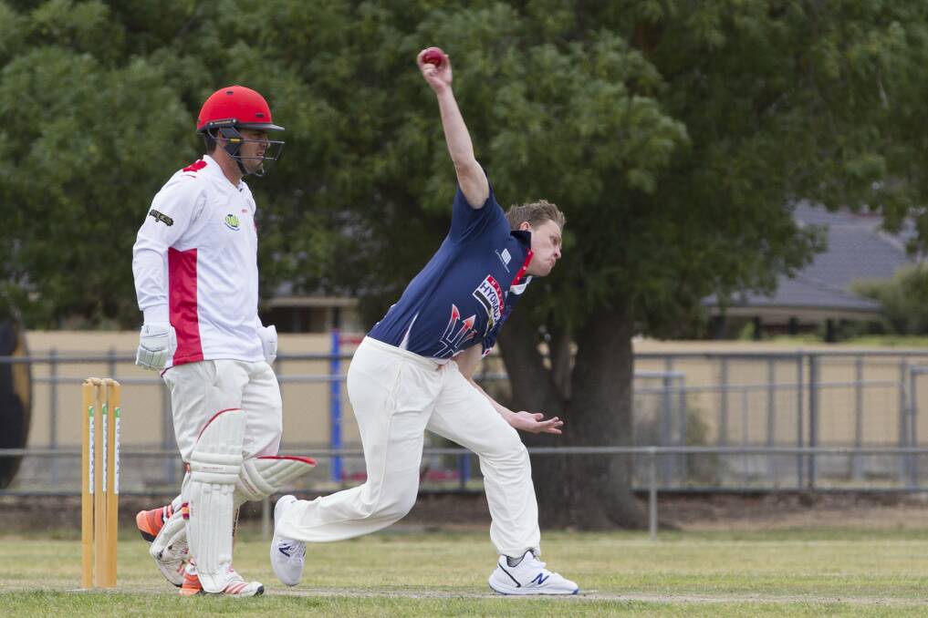 English recruit Adam Barber sends one down for Laharum in A Grade earlier in the season. Picture: PETER PICKERING