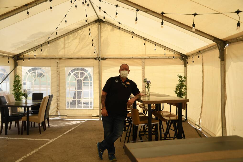 Mark Fitterer inside the Vic Hotel's new outdoor marquee. Pictures: RICHARD CRABTREE