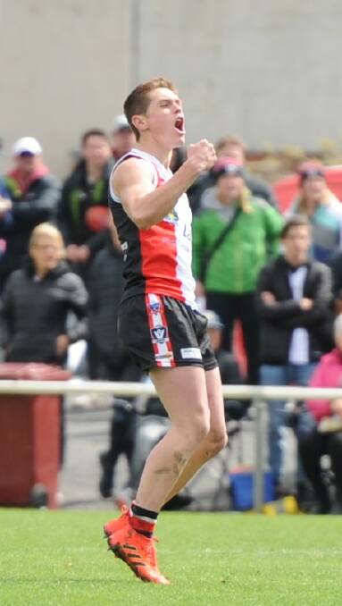 Gage Wright celebrates a goal in the 2019 under-17s Wimmera league grand final. Picture: MATT CURRILL