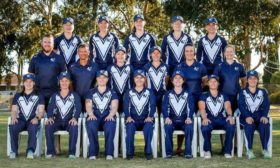 Anna Habel (back, middle) achieved a cricketing milestone two weeks ago, winning at the Australian Country Championships with Victoria Country.