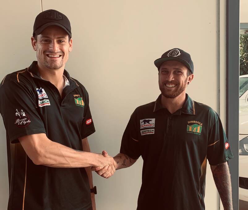 Rosier (right) with Dimboola coach Justin Beugelaar after he signed to join the club.