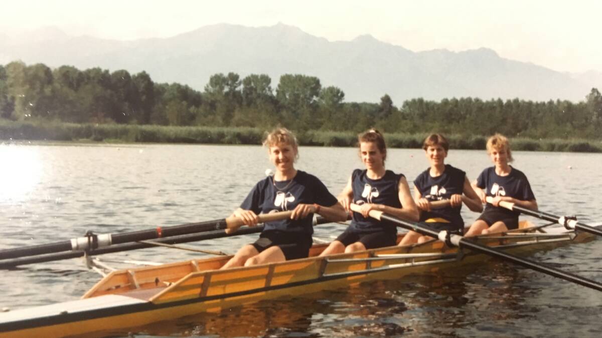 The crew that won silver at the World Rowing Championships in 1987. Justine Carroll, Minnie Cade, Leeanne Whitehouse and Brigid Cassells. 