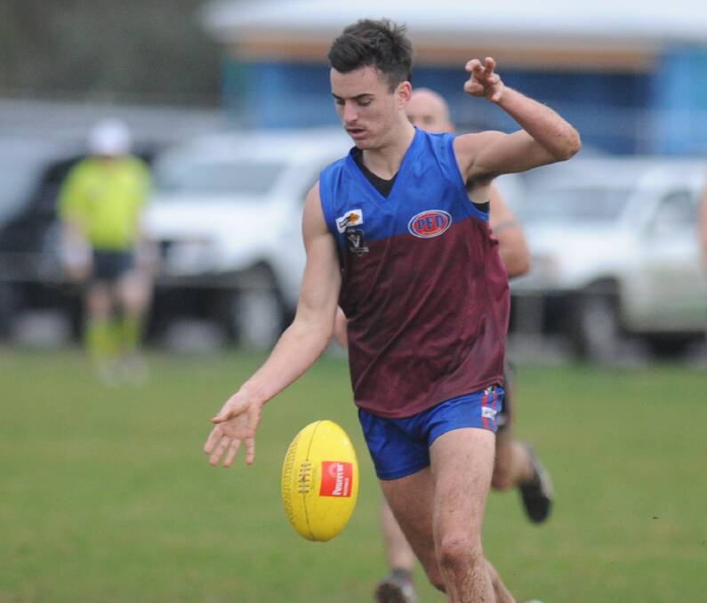 ROOST: Matthew Lloyd gets a kick away with Horsham in 2019. Lloyd has ventured west to play in the WAFL this year. Picture: RICHARD CRABTREE