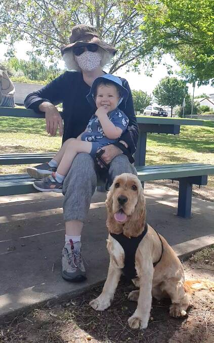 REUNITED: Gwen Tregoning with her grandson Murray and dog Charlie. Picture: CONTRIBUTED 