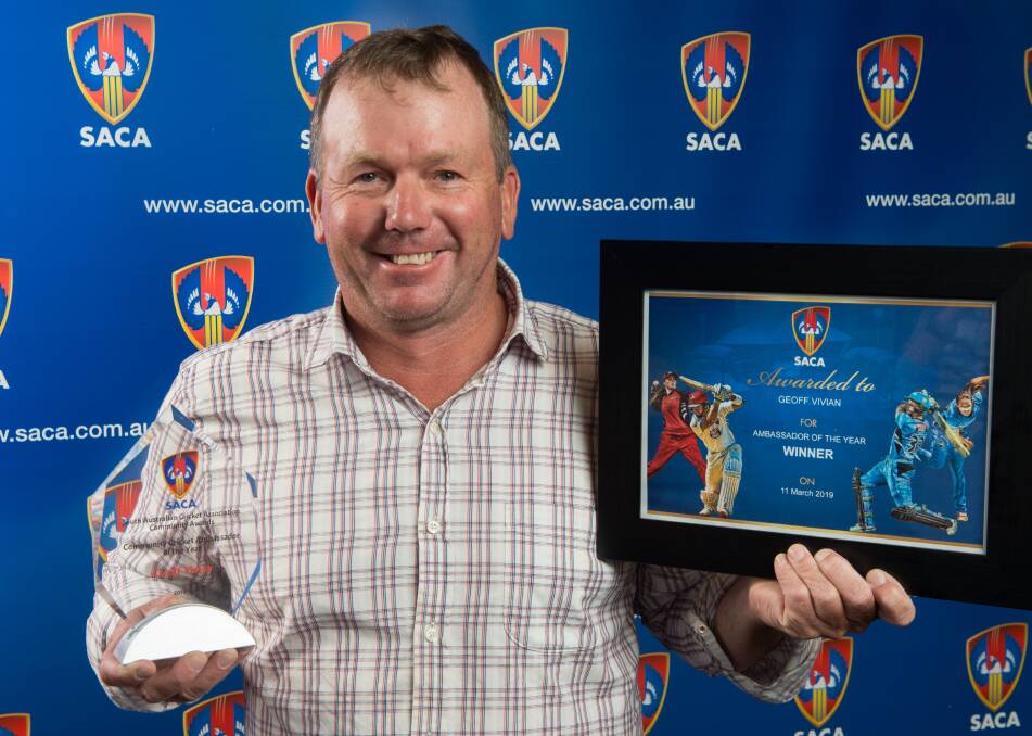 CHUFFED: Kaniva's Geoff Vivian with his two honours from the South Australian Cricket Association's Community Cricket Awards. Picture: SIMON STANBURY