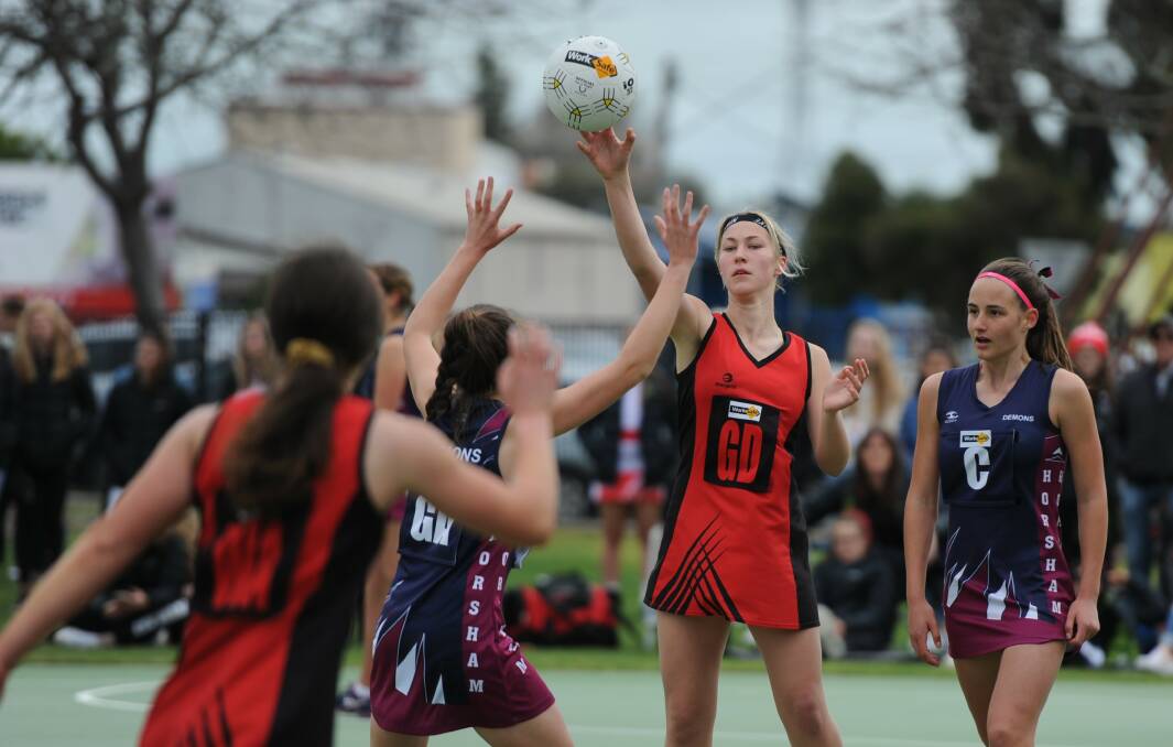 Action in the Wimmera leagues 15-and-under grand final between the Stawell Warriors and the Horsham Demons in 2019. 