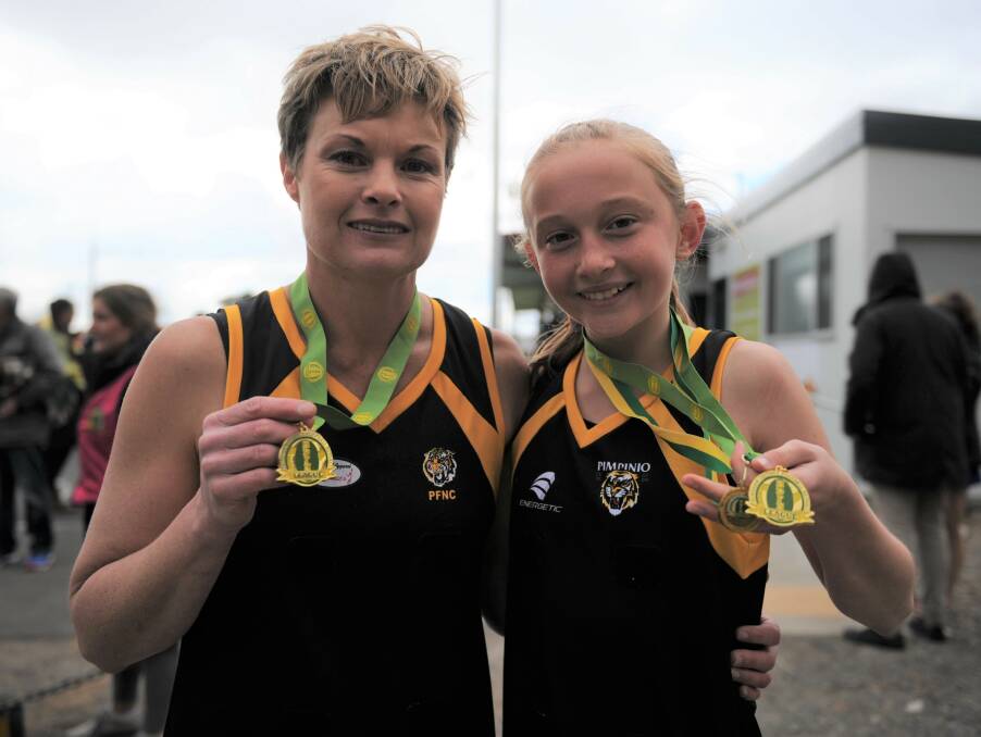 Tahlia and mum Maree after their Pimpinio side won Horsham District league's C Reserve premiership last year. Tahlia was also awarded best on court. 