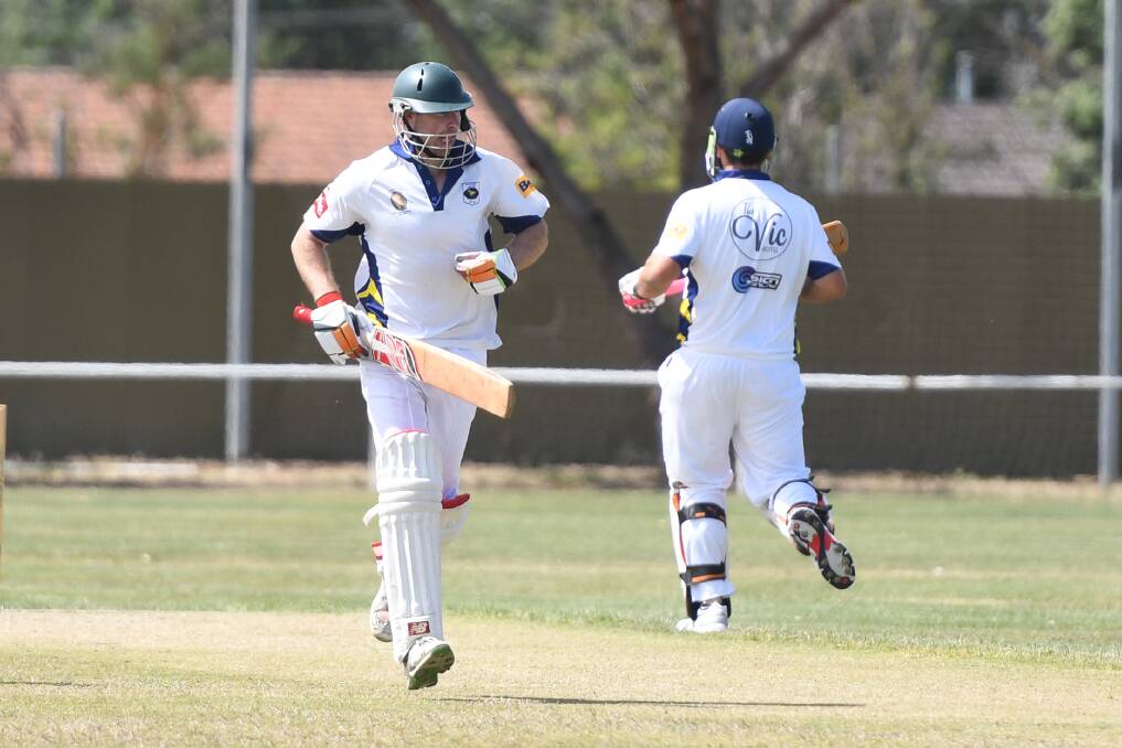 FINAL ROUND: Dylan Arnott and Damiano Boddi running between the wickets in B Grade cricket action this season for the Colts against Jung. Picture: SAMANTHA CAMARRI