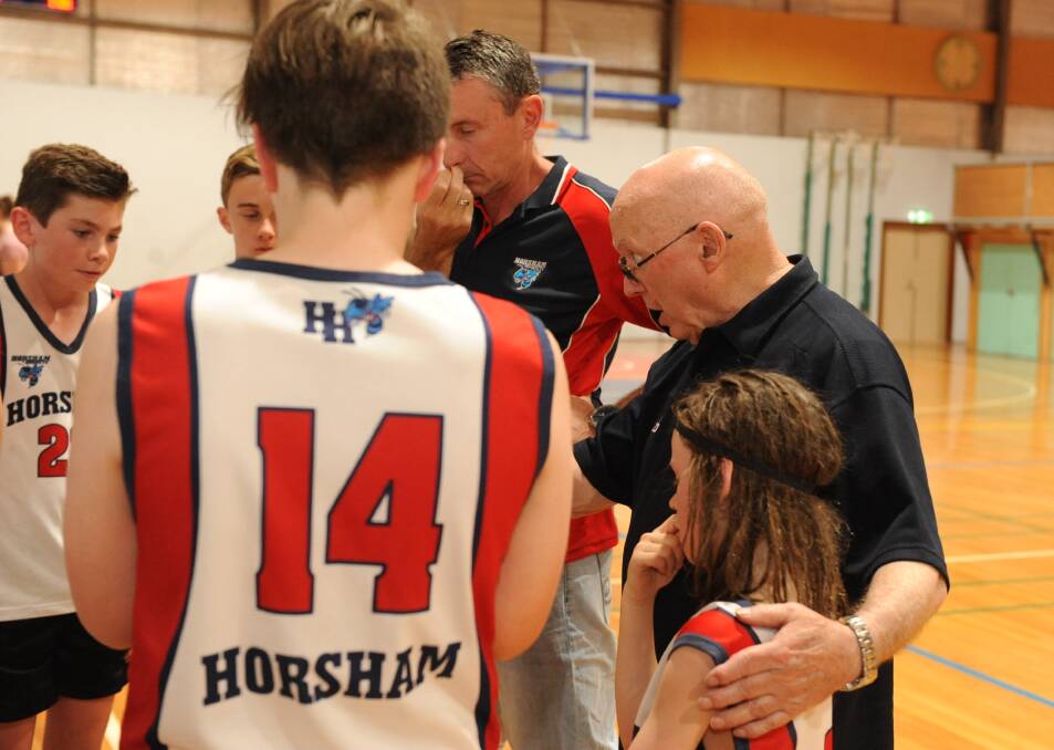 Owen Hughan coaching juniors at the Horsham basketball stadium. 