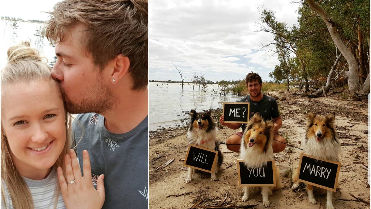 HAPPY COUPLE: Shannon Reinheimer and Dalton Cross were engaged at the weekend after this crafty proposal technique. Picture: CONTRIBUTED