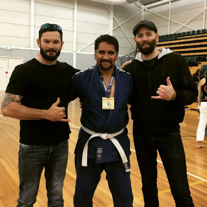 SUCCESS: Supporter William Oldroyd, gold medal winner William Campbell and Horsham Brazilian Jiu Jitsu head coach Jesse Millar. Campbell won gold in Melbourne on Saturday. Picture: CONTRIBUTED
