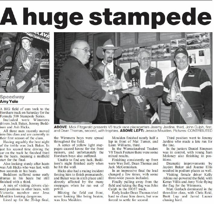 Horsham Motor Sports Club and Mick Fitzgerald featured in the Wimmera Mail-Times on April 9, 2008.