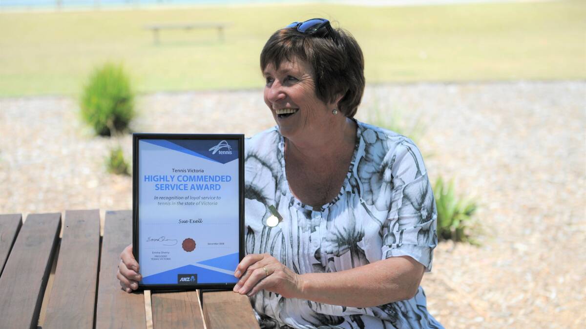 Haven's Sue Exell with her Highly Commended Service Award from Tennis Victoria. Just 10 volunteers state-wide receive the award. Picture: SEAN WALES