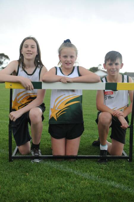 CLUB SHOWCASE: Jordan Nitschke, Acacia Blake and Kynan Stasinowksy are excited ahead of Horsham Little Athletics Centre's open day. Picture: SEAN WALES