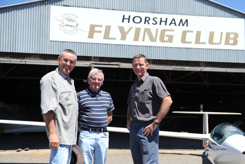 Horsham Flying Club's safety officer Michael Sudholz, chief flying instructor Peter Weissenfeld and club president Arnold Niewand get ready for the Sailplane Grand Prix 2018 in January. 