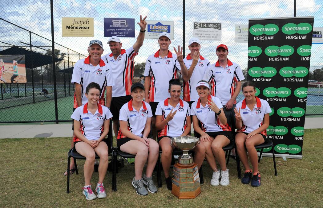 WINNERS: St Michael's won their third straight Central Wimmera Tennis Association pennant championship in the 2017/18 season. Picture: ERIN WITMITZ