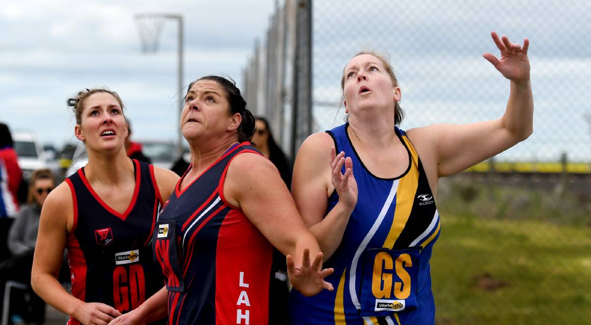 BIG GAME: Laharum's Rebecca McIntyre and Natimuk United's Shannon Couch go head to head in last season's preliminary final. Picture: SAMANTHA CAMARRI