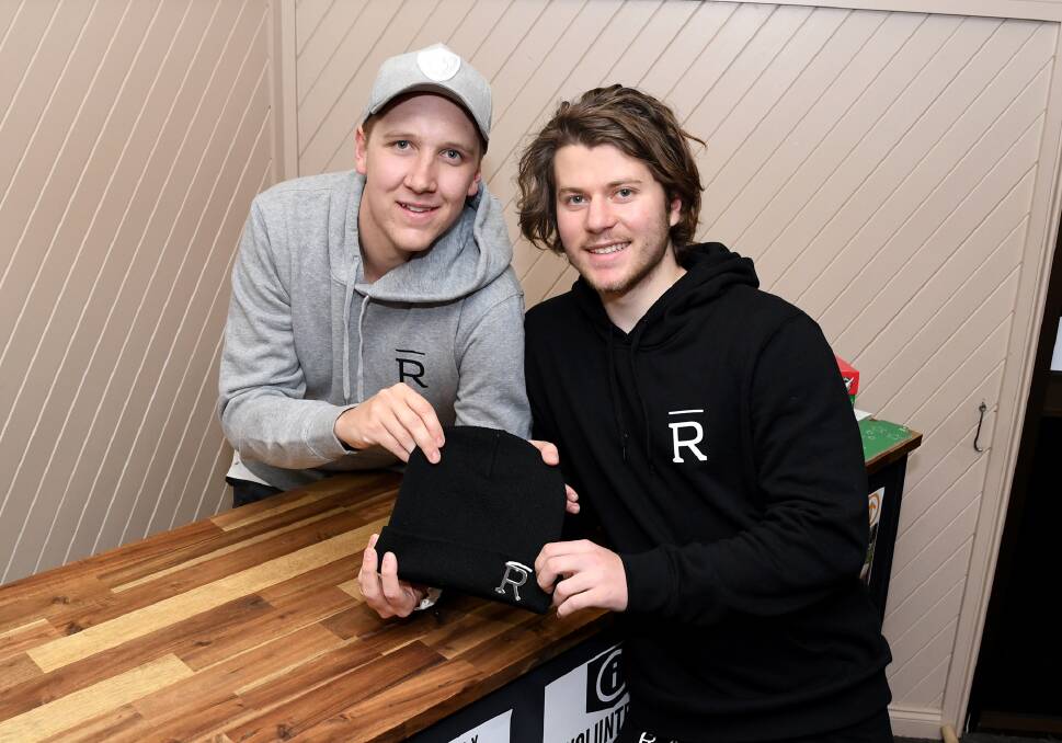 Greg McKinnon and Hayden Jarred have created a clothing label, Rappore Lifestyle, alongside Hayden's brother Kial. Picture: SAMANTHA CAMARRI