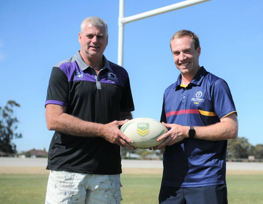 SPREADING THE WORD: Horsham Panthers president Rob Gascoyne and Holy Trinity Lutheran College's Matt O'Loughlin are preparing to host a touch football exhibition on Saturday. Picture: SEAN WALES
