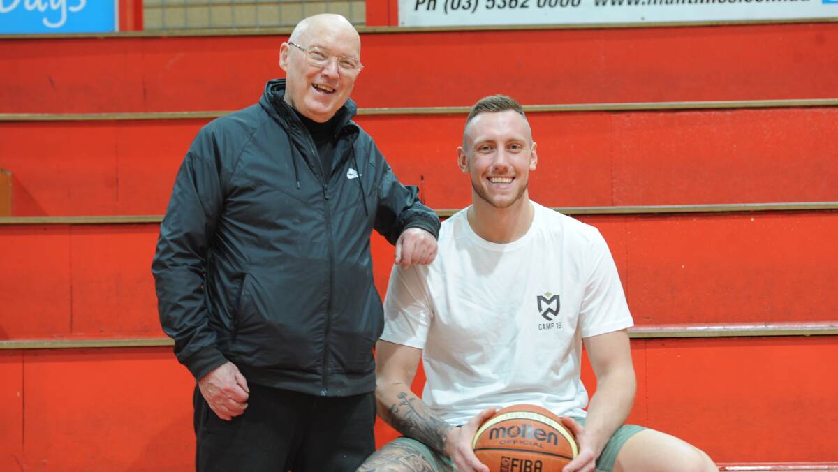 Hughan recently with former Horsham junior Mitch Creek prior to Creek attending a pre-season training camp with the Brooklyn Nets. Picture: SEAN WALES