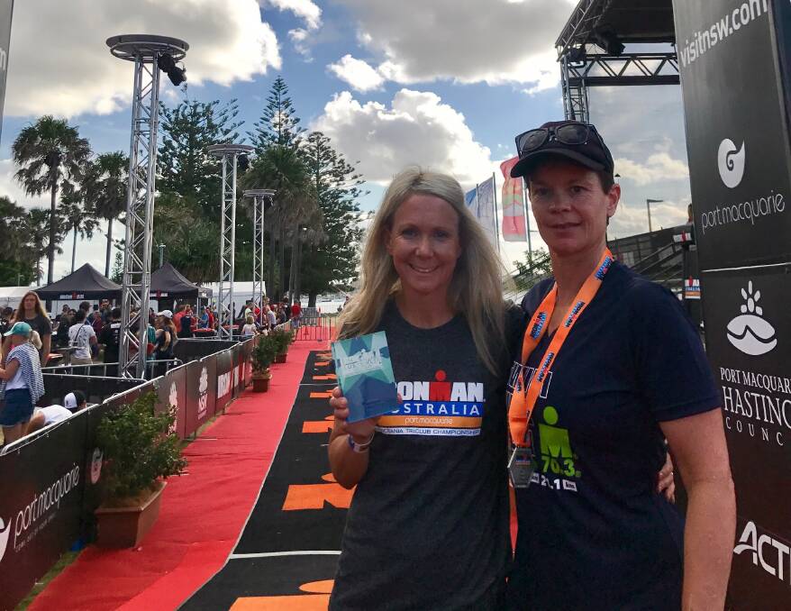 ENDURANCE: Horsham's Kelly Miller and Sally Pymer at Port Macquarie after completing an Ironman. Picture: CONTRIBUTED
