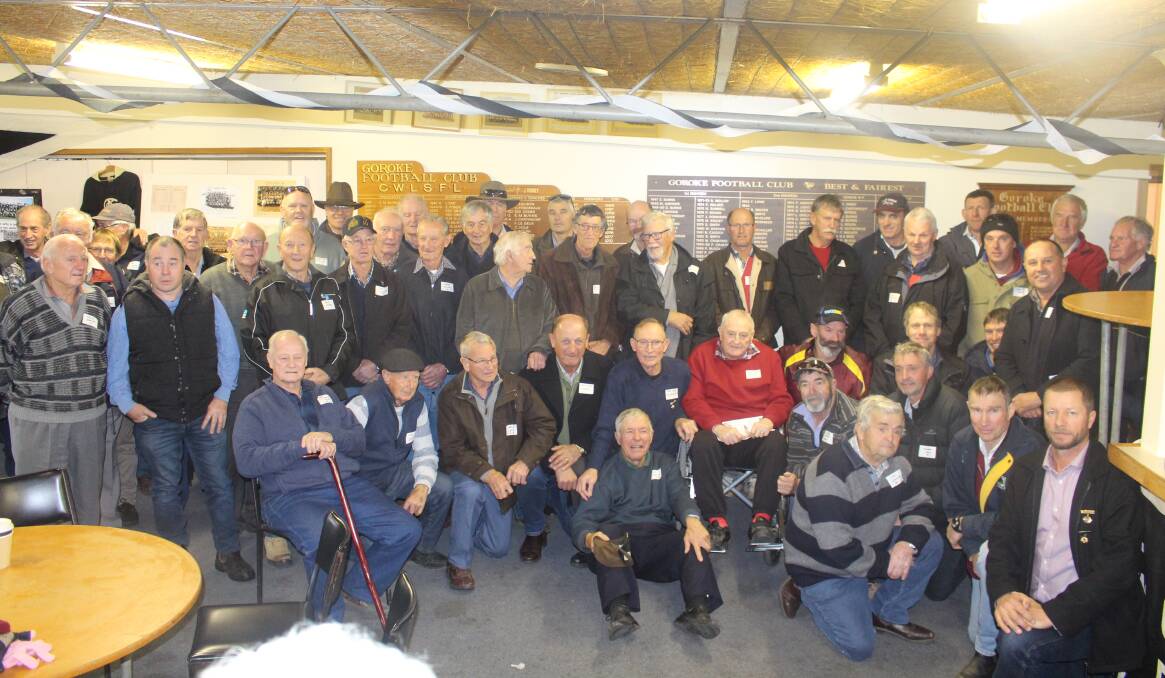 REUNION: Past Goroke Football Club players gather for a reunion celebrating the 1958 premiership. Picture: CONTRIBUTED
