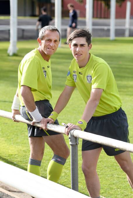 BIG DAY: AFL Wimmera-Mallee umpires Maurie Rudolph and Jackson Walsgott. Rudolph will umpire his 1100th game on Saturday, while Walsgott will look after his first senior grand final. Picture: SAMANTHA CAMARRI