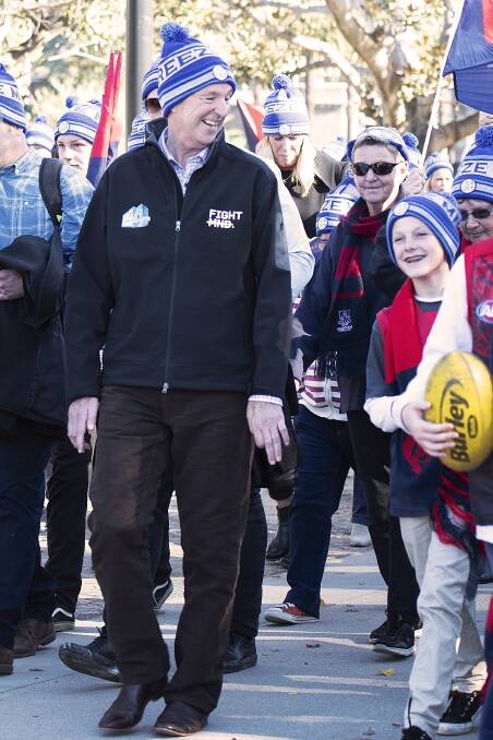 Neale Daniher leads supporters to Big Freeze 4 at Federation Square in Melbourne on June 11. Picture: AAP