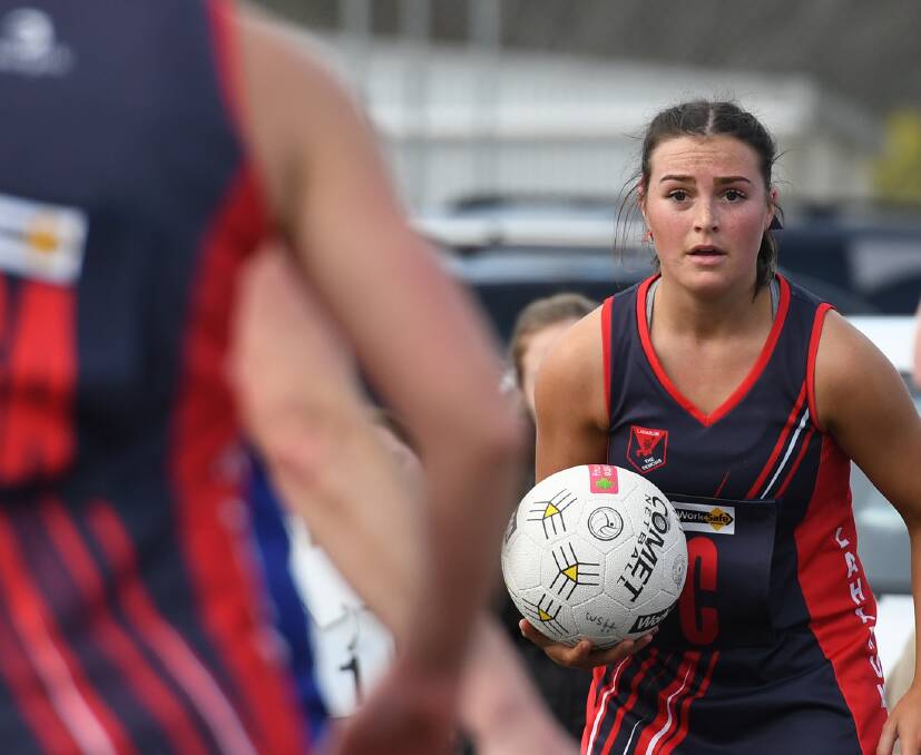 FOCUSED: Laharum's Courtney Guy during last week's loss to Natimuk United. The Saints and Demons meet on Saturday. Picture: SAMANTHA CAMARRI