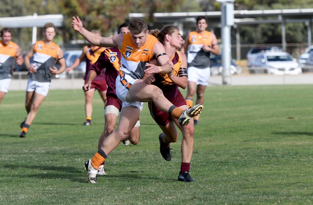 Brock Orval playing against the Warrack Eagles during the 2018 Wimmera league season. 