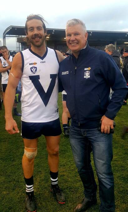 Todd Stevenson with Victoria Country coach Danny Frawley. Picture: CONTRIBUTED 
