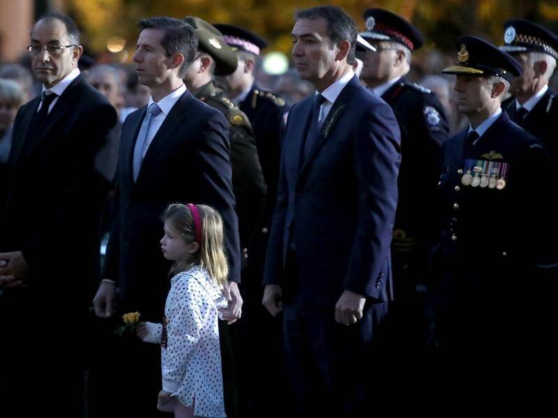 Federal MP Simon Birmingham and SA Premier Steven Marshall joined crowds at the Anzac dawn service.