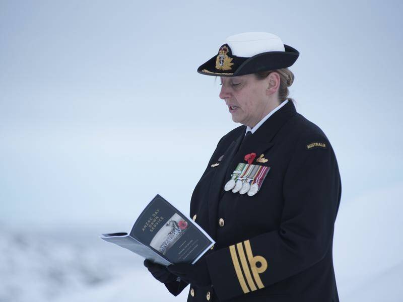 Expeditioner Rebecca Jeffcoat has led an Anzac Day service at Casey research station in Antarctica.