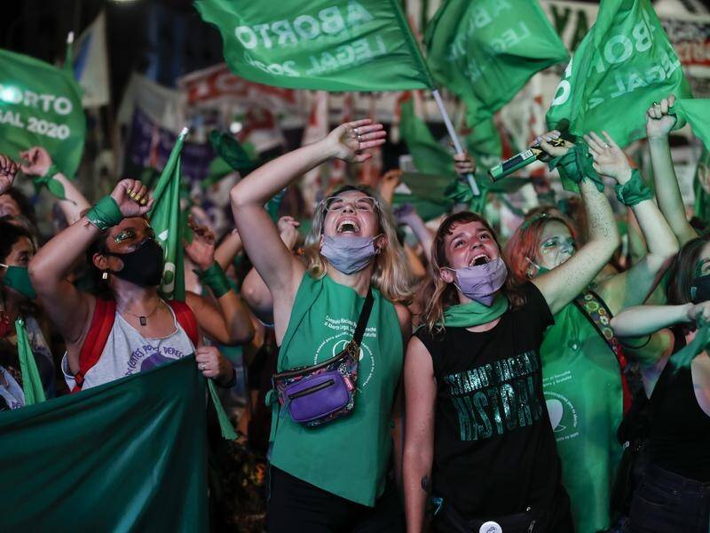 Activists in Buenos Aires celebrate after Argentina legalised elective abortion in December.