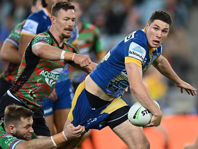 Parramatta playmaker Mitchell Moses (r) is playing with a new self-belief and confidence in the NRL.